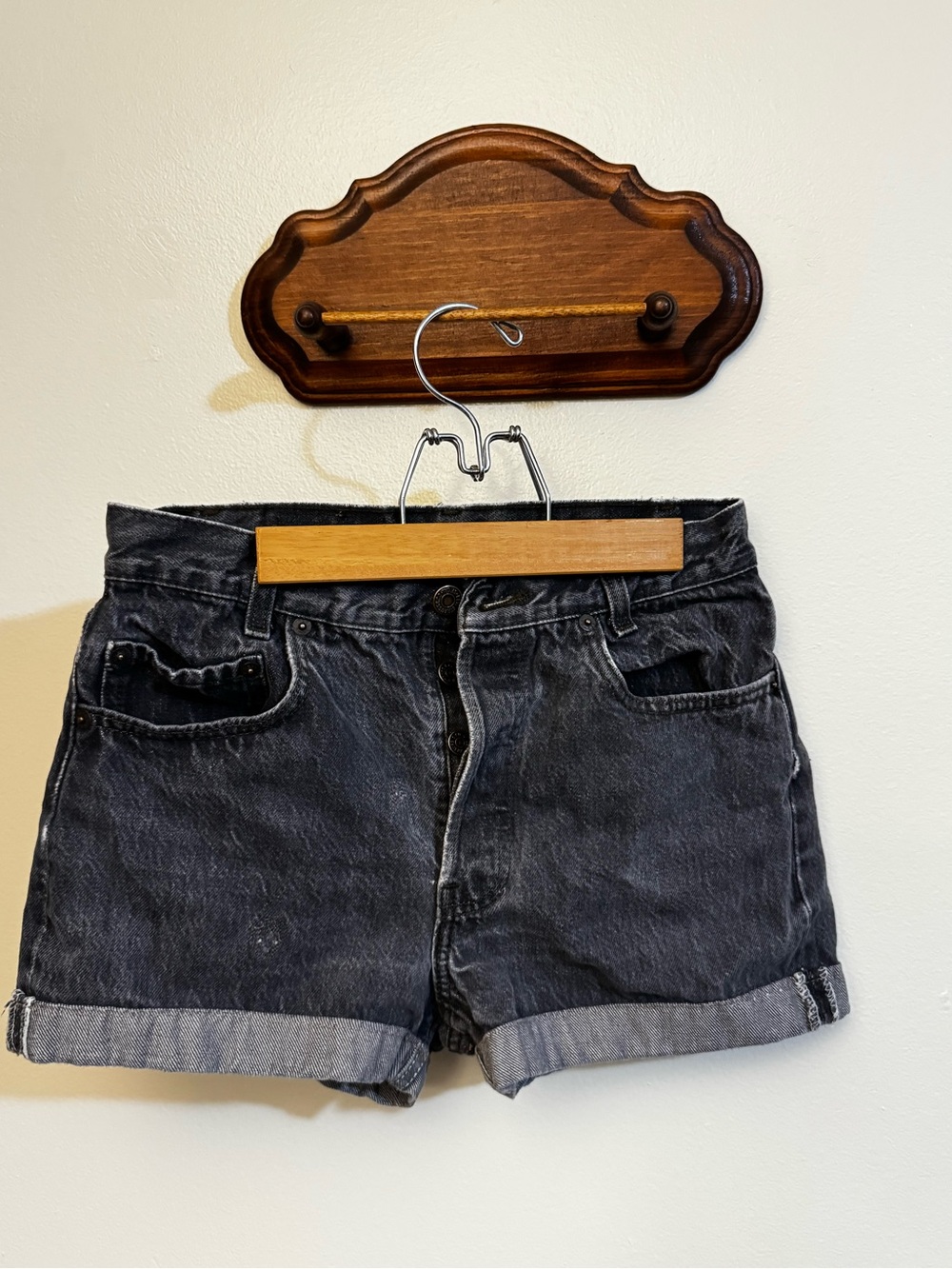Levi's Black Washed Denim Roll-Cuff Shorts